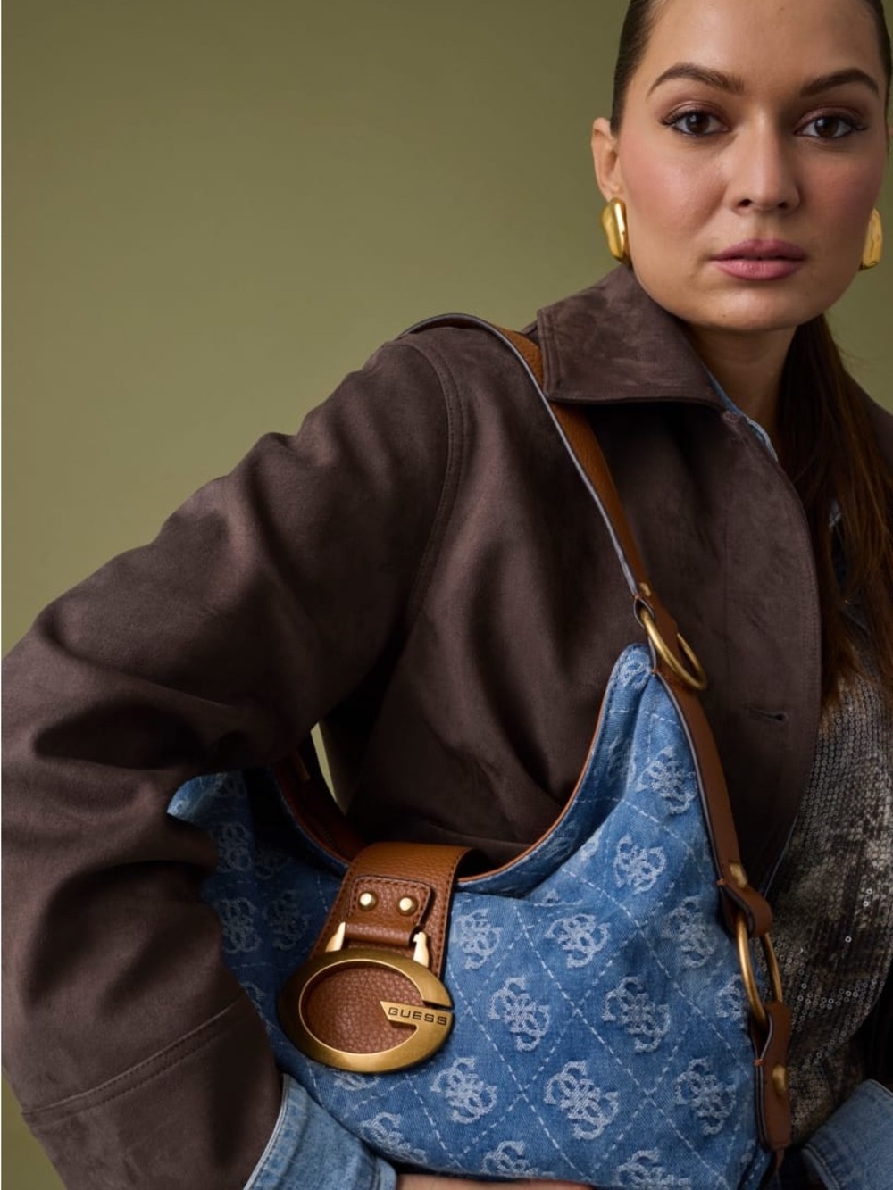 🆕GUESS Camden Large Denim Shoulder Bag